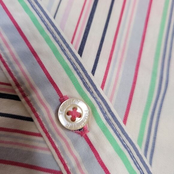 TOMMY HILFIGER Y2K rainbow striped button up shirt L - Picture 5 of 9